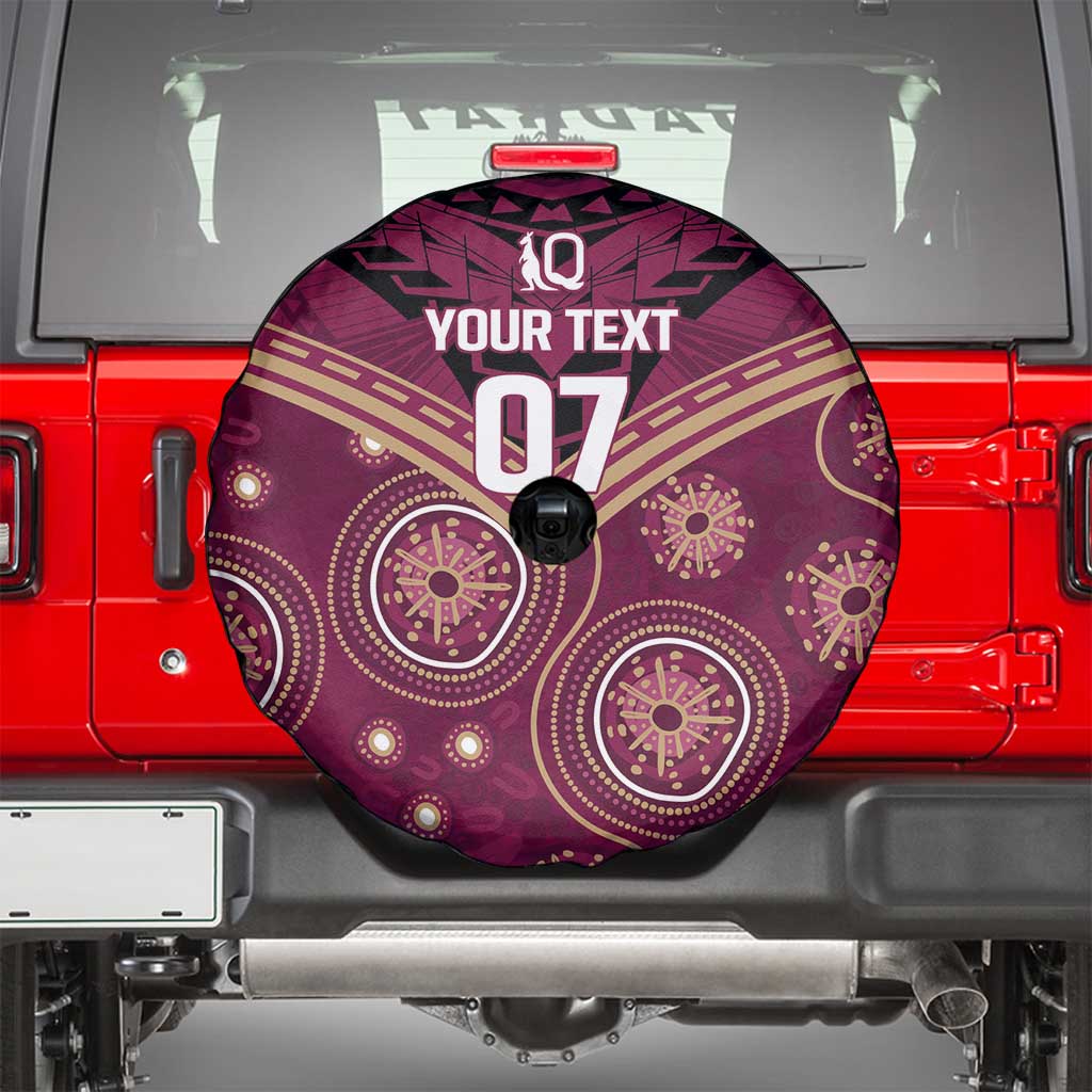 Personalized Australia QLD Maroons Spare Tire Cover Indigenous Aboriginal Mix Polynesian Motifs