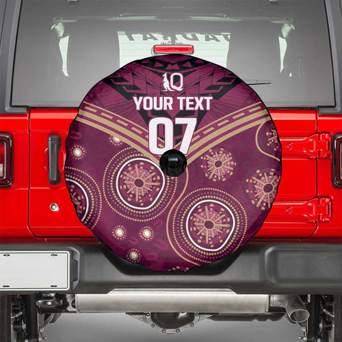 Personalized Australia QLD Maroons Spare Tire Cover Indigenous Aboriginal Mix Polynesian Motifs