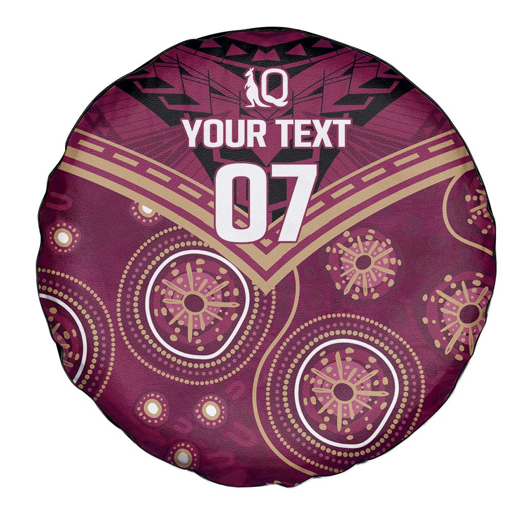 Personalized Australia QLD Maroons Spare Tire Cover Indigenous Aboriginal Mix Polynesian Motifs
