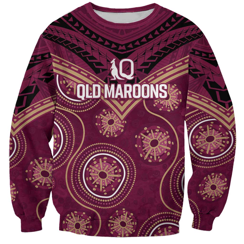 Personalized Australia QLD Maroons Sweatshirt Indigenous Aboriginal Mix Polynesian Motifs