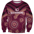 Personalized Australia QLD Maroons Sweatshirt Indigenous Aboriginal Mix Polynesian Motifs
