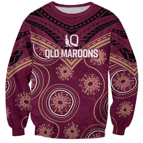 Personalized Australia QLD Maroons Sweatshirt Indigenous Aboriginal Mix Polynesian Motifs