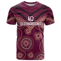 Personalized Australia QLD Maroons T Shirt Indigenous Aboriginal Mix Polynesian Motifs