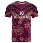 Personalized Australia QLD Maroons T Shirt Indigenous Aboriginal Mix Polynesian Motifs