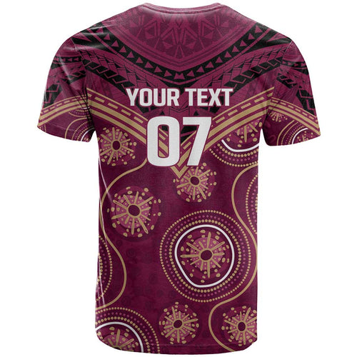 Personalized Australia QLD Maroons T Shirt Indigenous Aboriginal Mix Polynesian Motifs