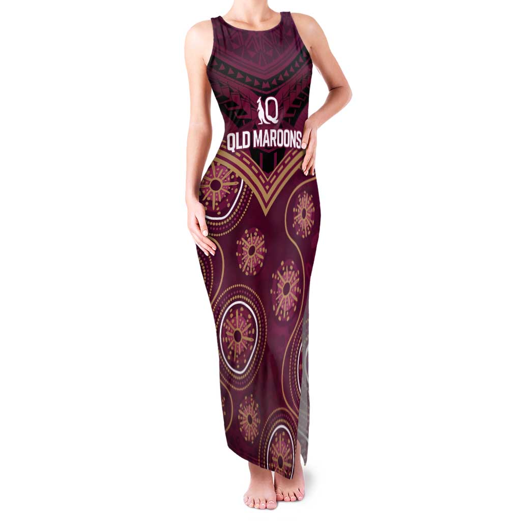 Personalized Australia QLD Maroons Tank Maxi Dress Indigenous Aboriginal Mix Polynesian Motifs
