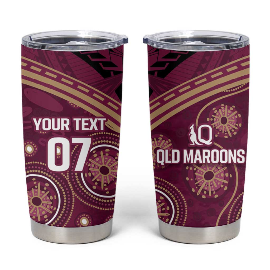 Personalized Australia QLD Maroons Tumbler Cup Indigenous Aboriginal Mix Polynesian Motifs