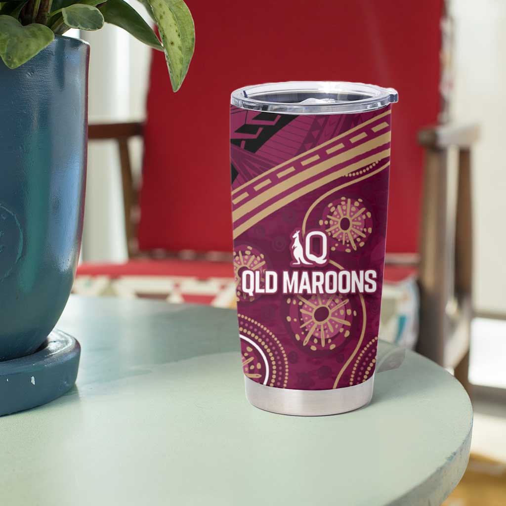 Personalized Australia QLD Maroons Tumbler Cup Indigenous Aboriginal Mix Polynesian Motifs