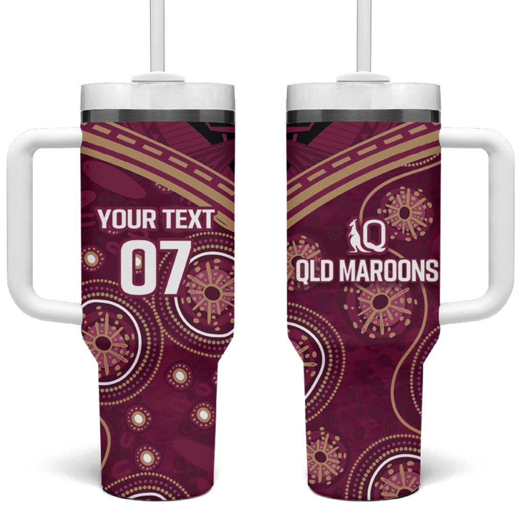 Personalized Australia QLD Maroons Tumbler With Handle Indigenous Aboriginal Mix Polynesian Motifs