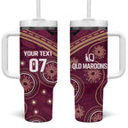 Personalized Australia QLD Maroons Tumbler With Handle Indigenous Aboriginal Mix Polynesian Motifs