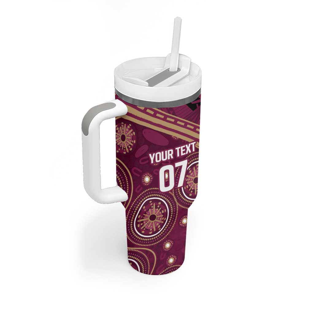 Personalized Australia QLD Maroons Tumbler With Handle Indigenous Aboriginal Mix Polynesian Motifs