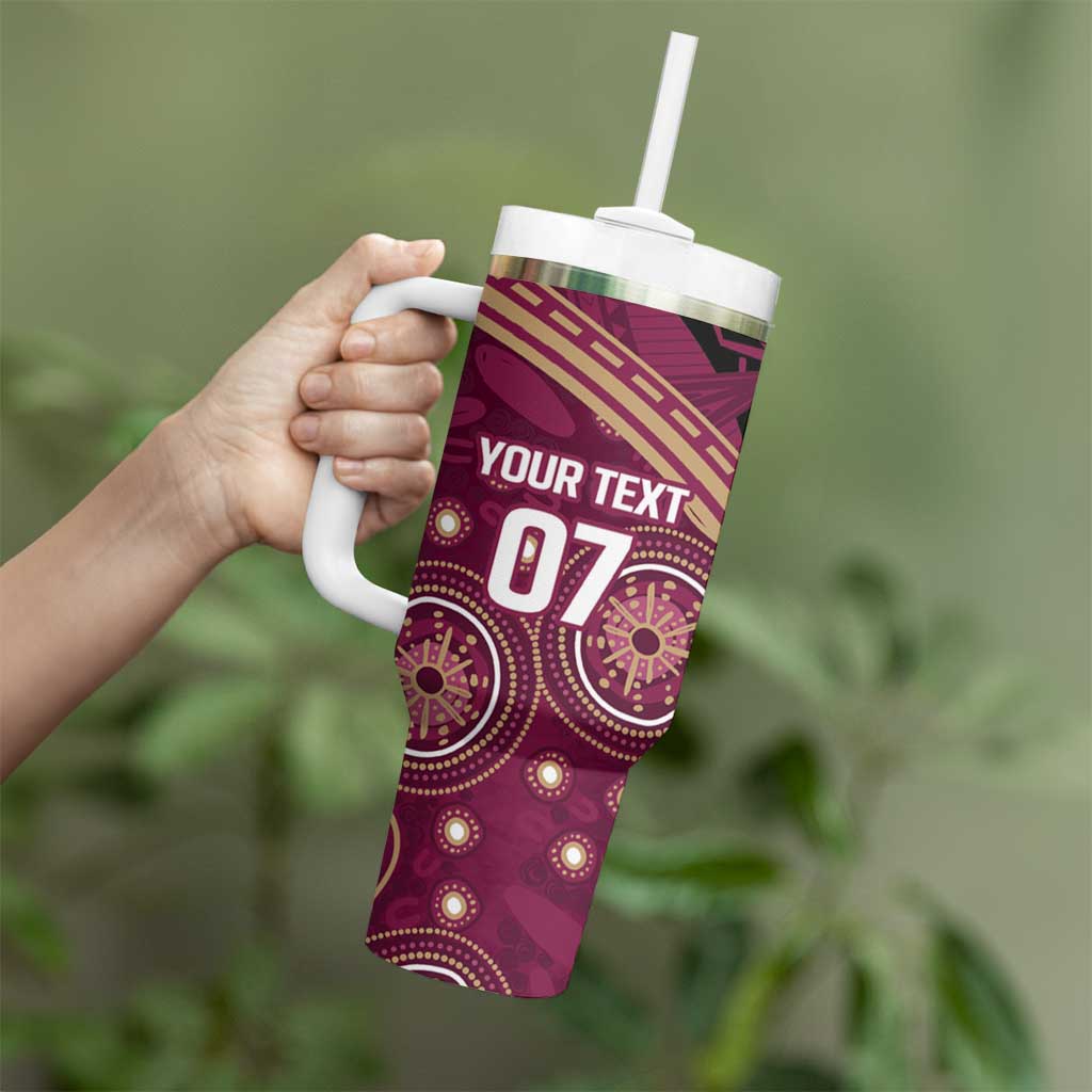 Personalized Australia QLD Maroons Tumbler With Handle Indigenous Aboriginal Mix Polynesian Motifs