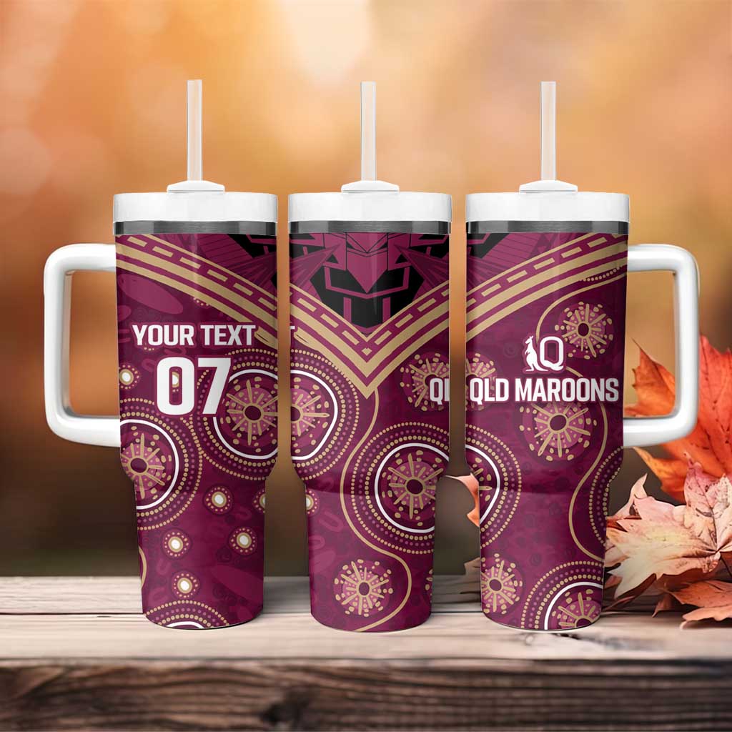 Personalized Australia QLD Maroons Tumbler With Handle Indigenous Aboriginal Mix Polynesian Motifs