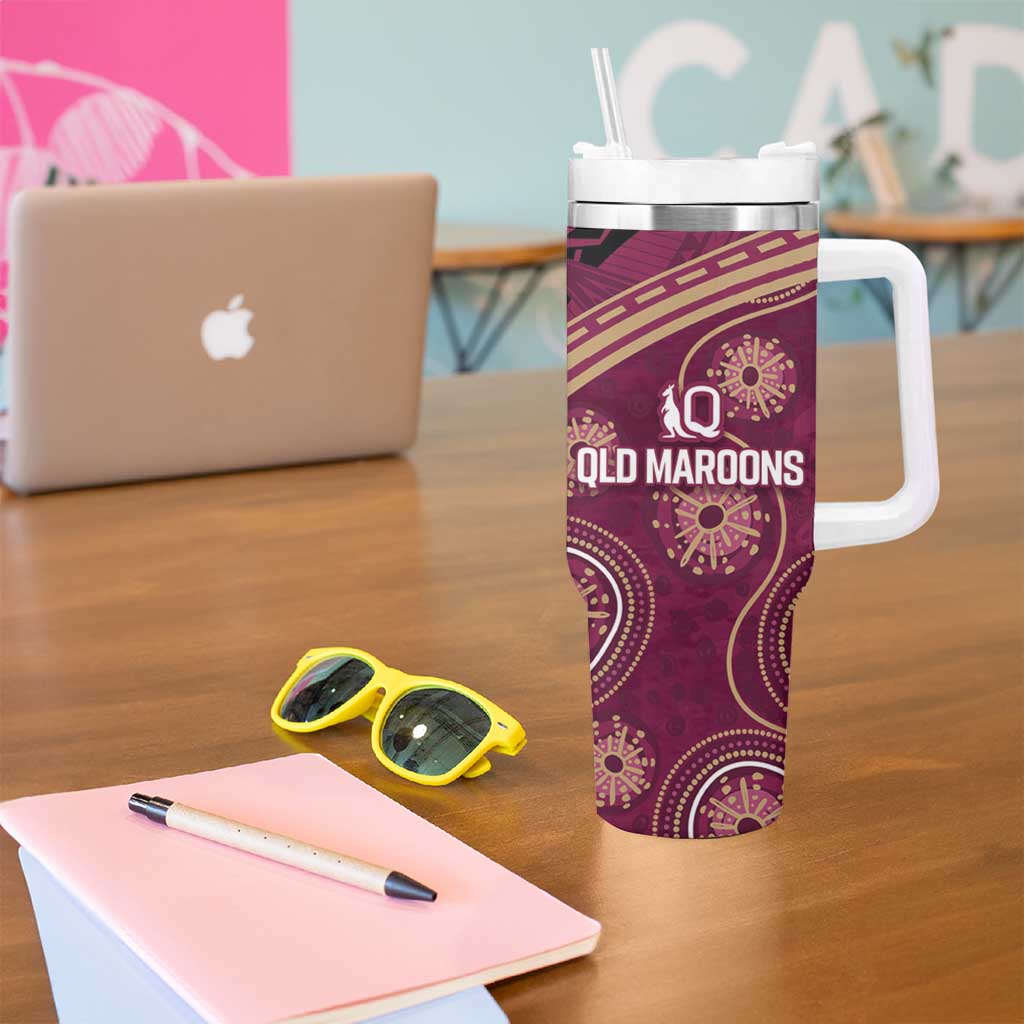 Personalized Australia QLD Maroons Tumbler With Handle Indigenous Aboriginal Mix Polynesian Motifs