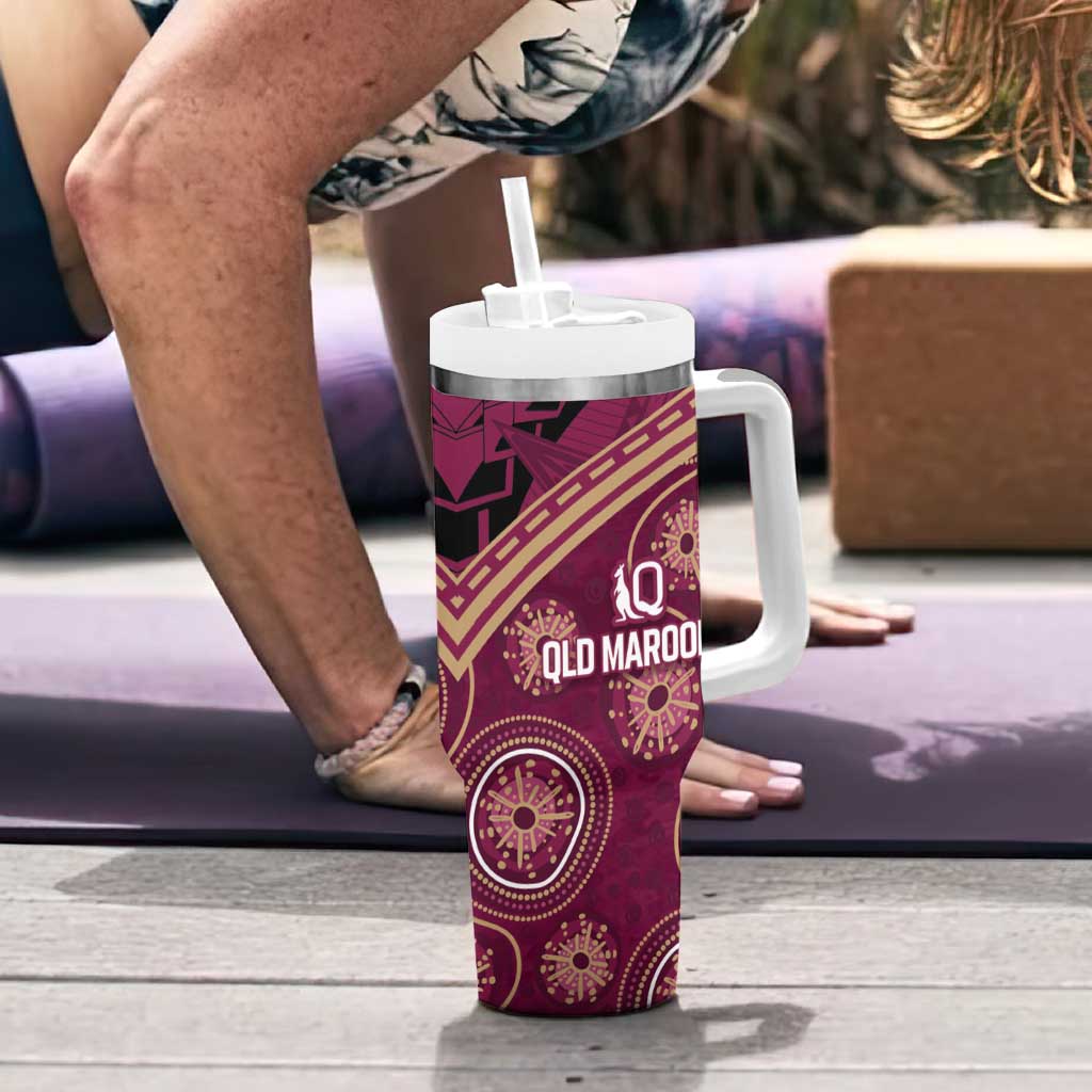 Personalized Australia QLD Maroons Tumbler With Handle Indigenous Aboriginal Mix Polynesian Motifs