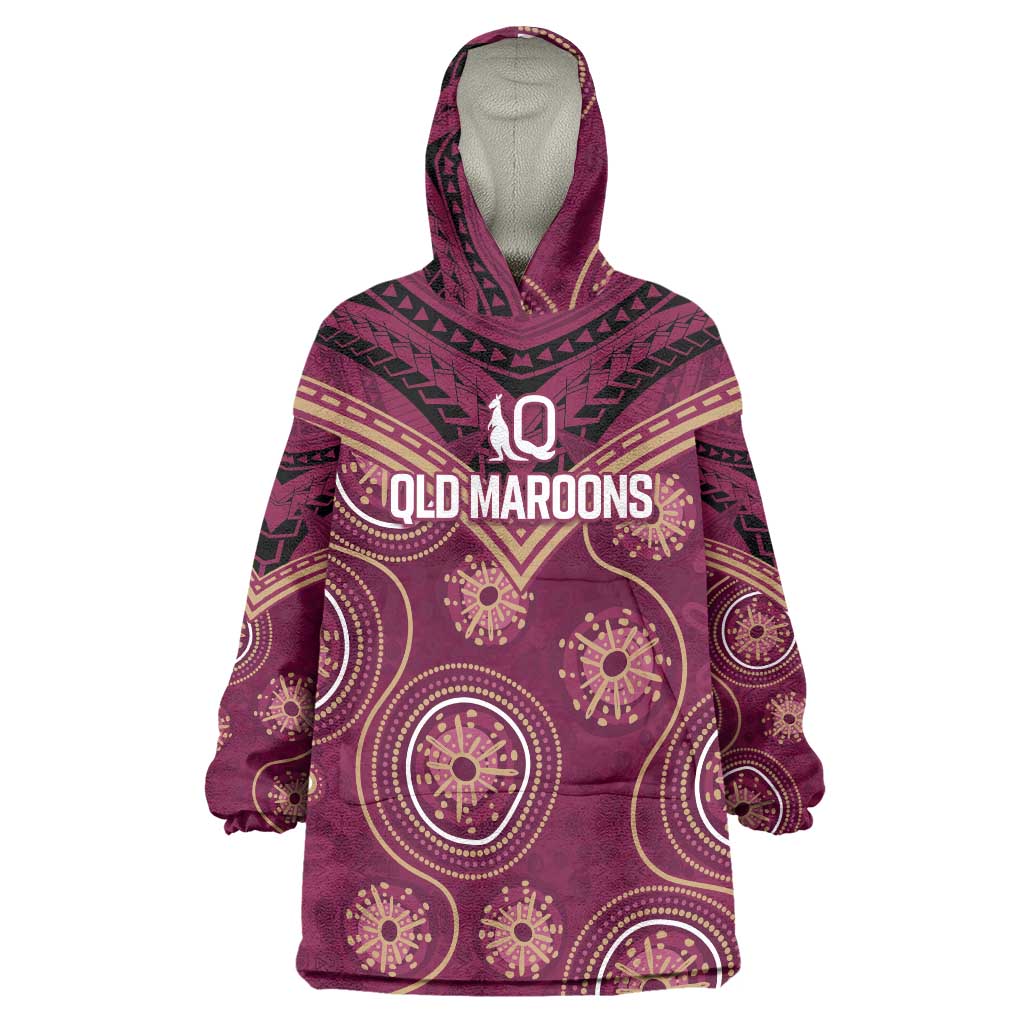 Personalized Australia QLD Maroons Wearable Blanket Hoodie Indigenous Aboriginal Mix Polynesian Motifs