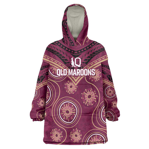 Personalized Australia QLD Maroons Wearable Blanket Hoodie Indigenous Aboriginal Mix Polynesian Motifs