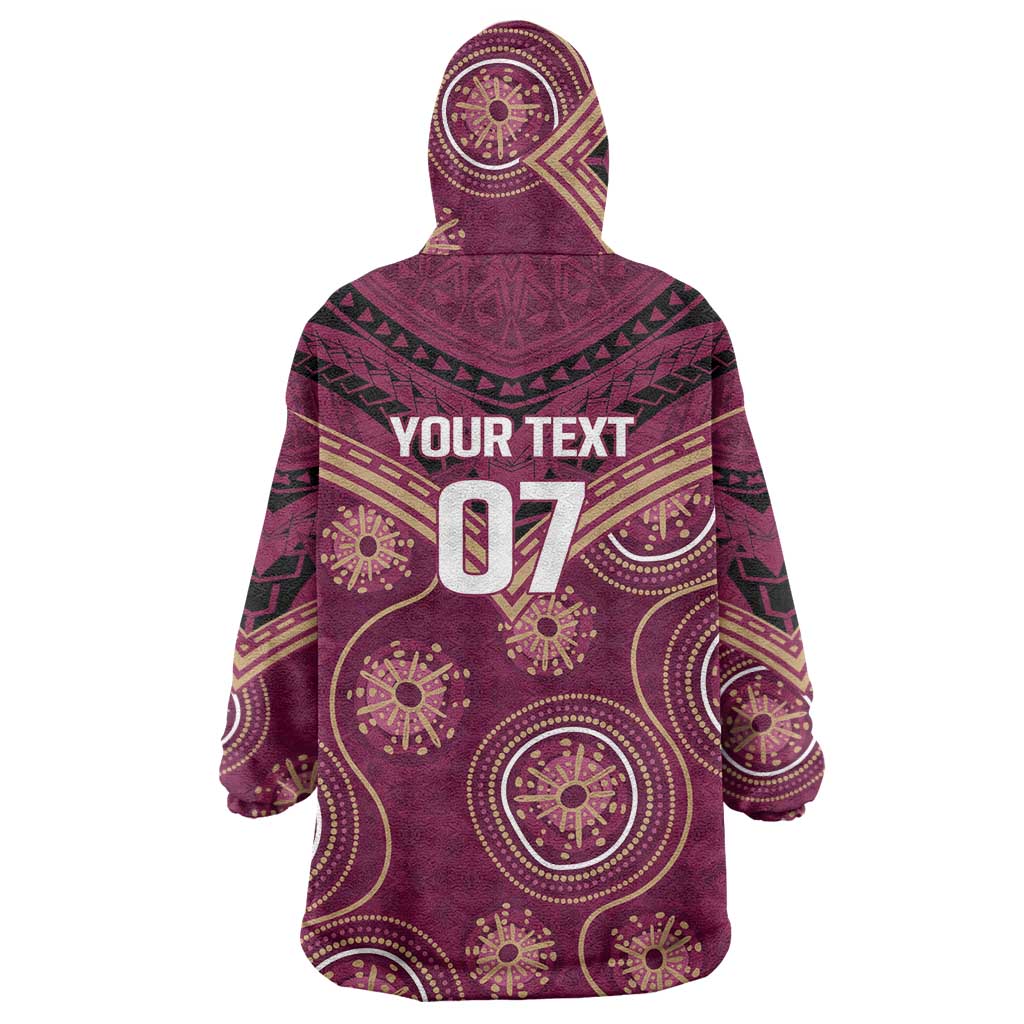 Personalized Australia QLD Maroons Wearable Blanket Hoodie Indigenous Aboriginal Mix Polynesian Motifs