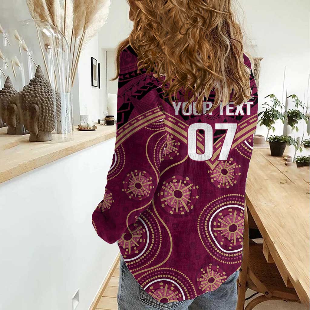 Personalized Australia QLD Maroons Women Casual Shirt Indigenous Aboriginal Mix Polynesian Motifs