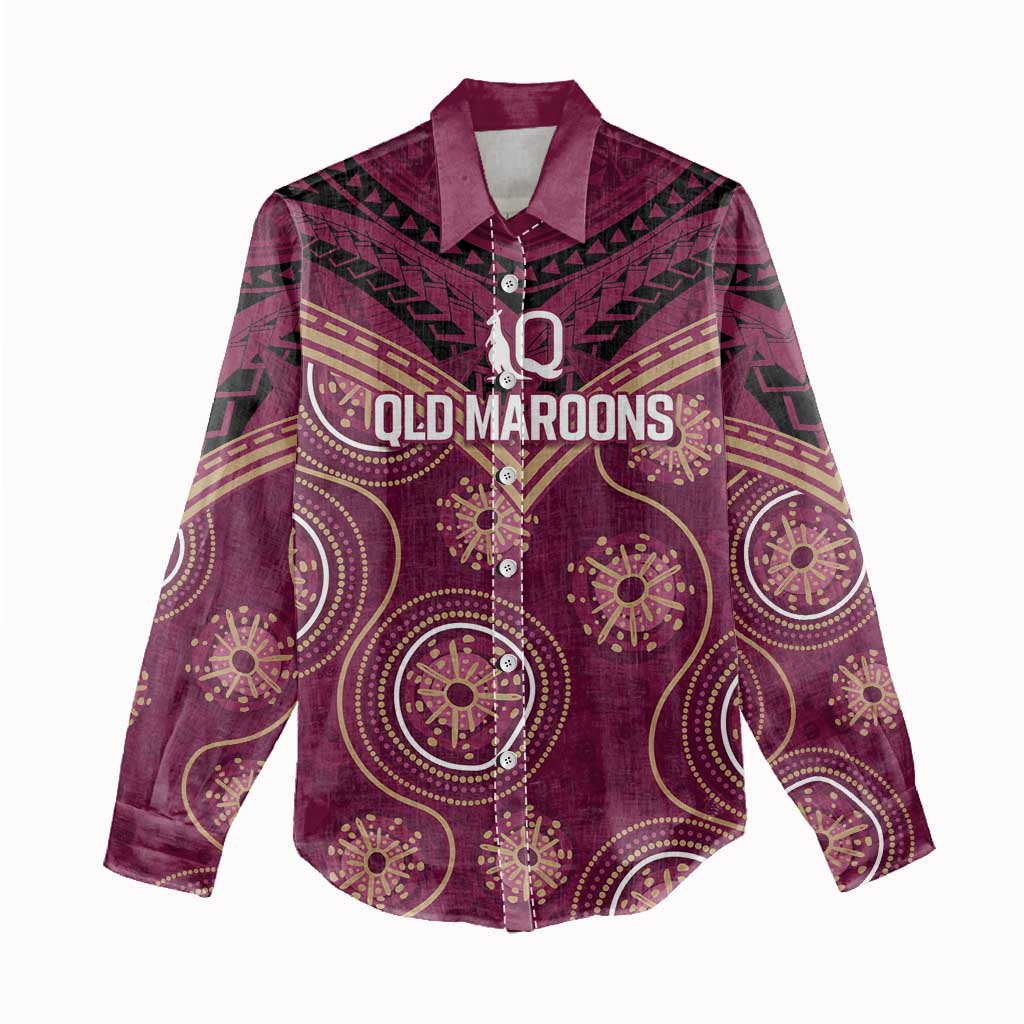 Personalized Australia QLD Maroons Women Casual Shirt Indigenous Aboriginal Mix Polynesian Motifs