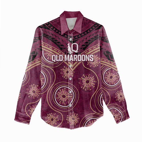 Personalized Australia QLD Maroons Women Casual Shirt Indigenous Aboriginal Mix Polynesian Motifs