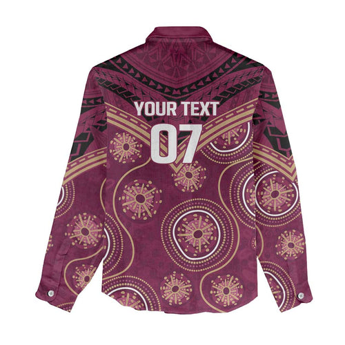 Personalized Australia QLD Maroons Women Casual Shirt Indigenous Aboriginal Mix Polynesian Motifs