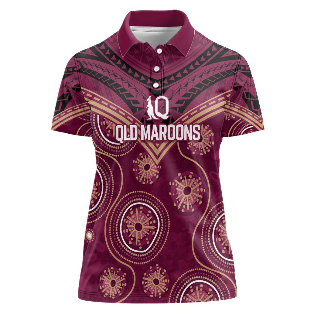Personalized Australia QLD Maroons Women Polo Shirt Indigenous Aboriginal Mix Polynesian Motifs