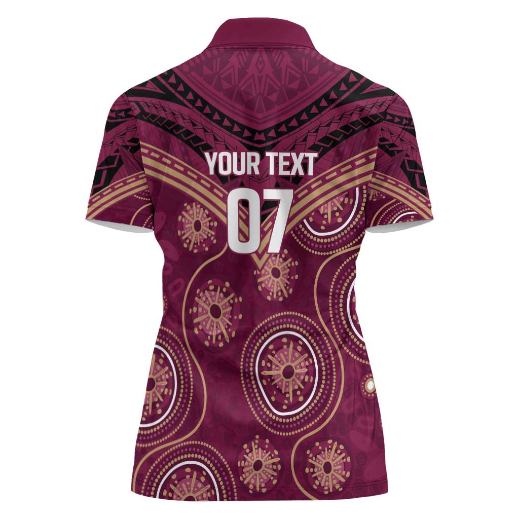Personalized Australia QLD Maroons Women Polo Shirt Indigenous Aboriginal Mix Polynesian Motifs