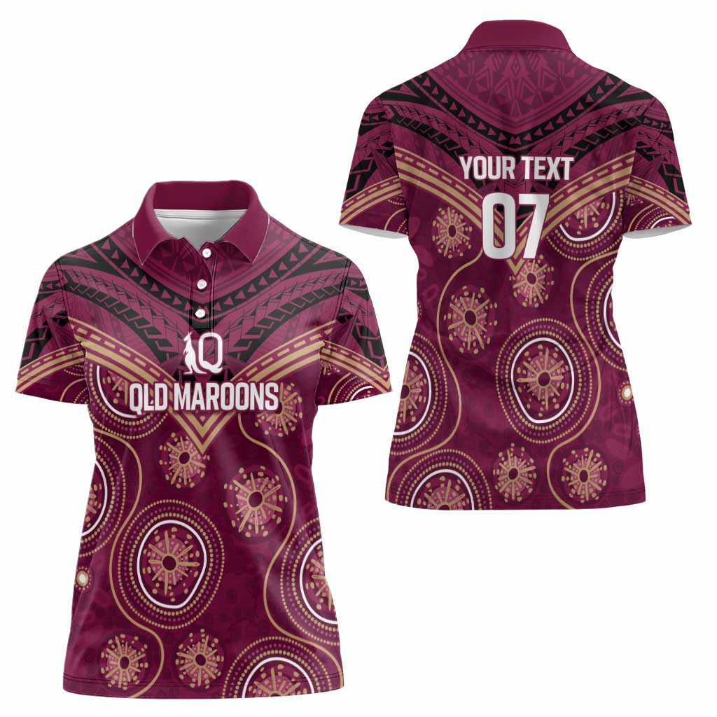 Personalized Australia QLD Maroons Women Polo Shirt Indigenous Aboriginal Mix Polynesian Motifs