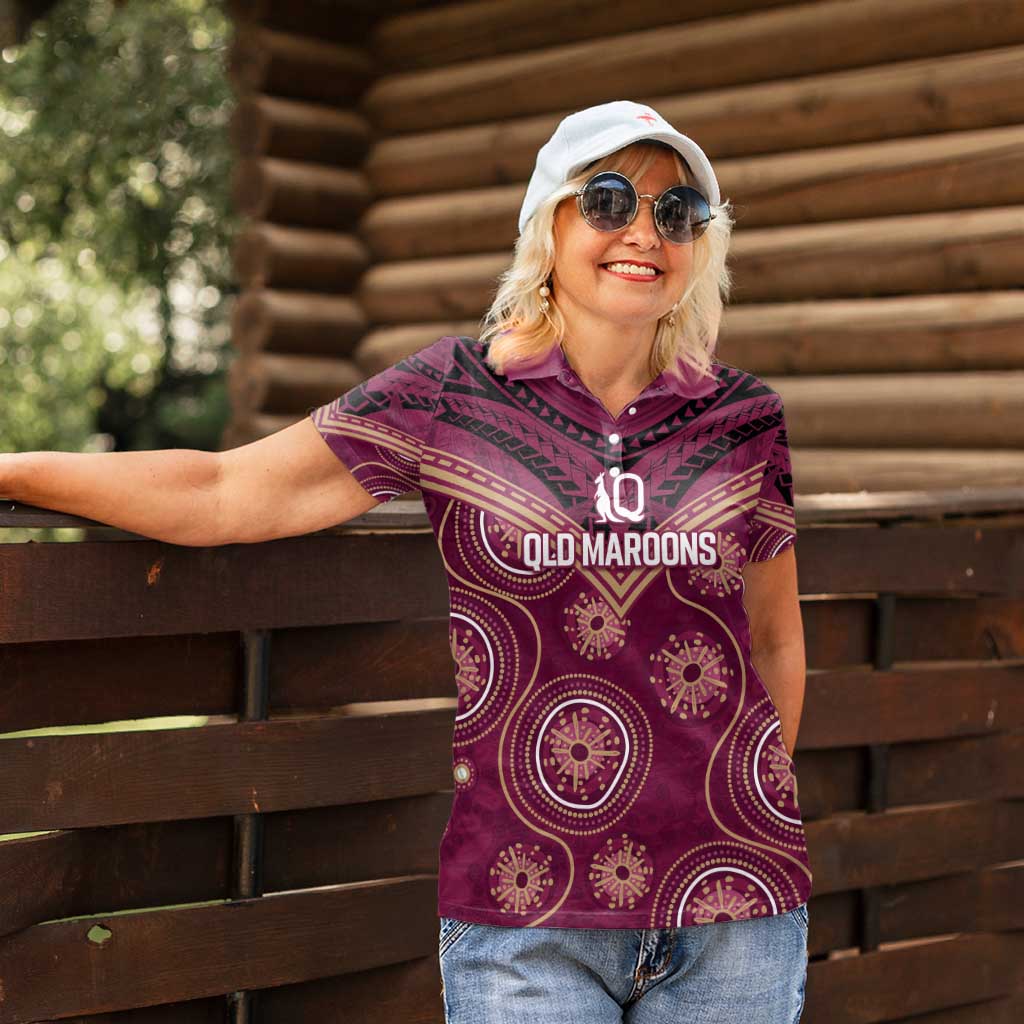 Personalized Australia QLD Maroons Women Polo Shirt Indigenous Aboriginal Mix Polynesian Motifs