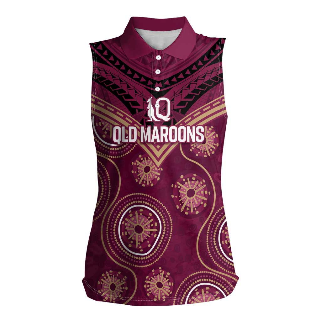 Personalized Australia QLD Maroons Women Sleeveless Polo Shirt Indigenous Aboriginal Mix Polynesian Motifs