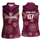 Personalized Australia QLD Maroons Women Sleeveless Polo Shirt Indigenous Aboriginal Mix Polynesian Motifs