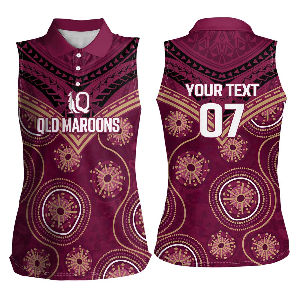 Personalized Australia QLD Maroons Women Sleeveless Polo Shirt Indigenous Aboriginal Mix Polynesian Motifs