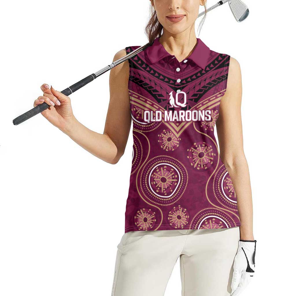 Personalized Australia QLD Maroons Women Sleeveless Polo Shirt Indigenous Aboriginal Mix Polynesian Motifs