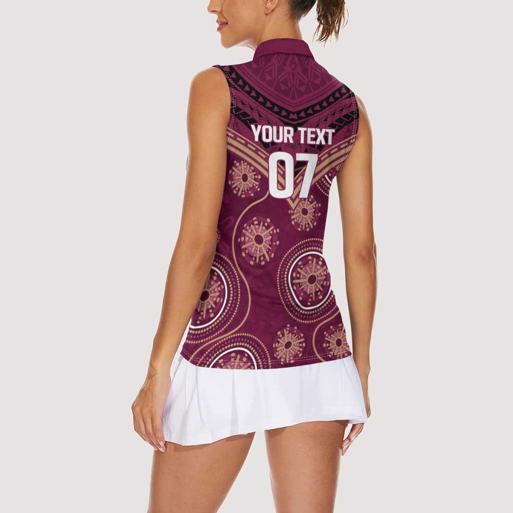 Personalized Australia QLD Maroons Women Sleeveless Polo Shirt Indigenous Aboriginal Mix Polynesian Motifs