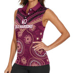 Personalized Australia QLD Maroons Women Sleeveless Polo Shirt Indigenous Aboriginal Mix Polynesian Motifs
