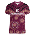Personalized Australia QLD Maroons Women V-Neck T-Shirt Indigenous Aboriginal Mix Polynesian Motifs