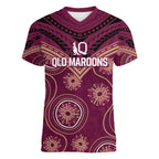 Personalized Australia QLD Maroons Women V-Neck T-Shirt Indigenous Aboriginal Mix Polynesian Motifs