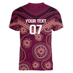 Personalized Australia QLD Maroons Women V-Neck T-Shirt Indigenous Aboriginal Mix Polynesian Motifs