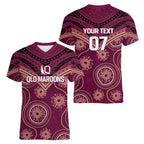 Personalized Australia QLD Maroons Women V-Neck T-Shirt Indigenous Aboriginal Mix Polynesian Motifs