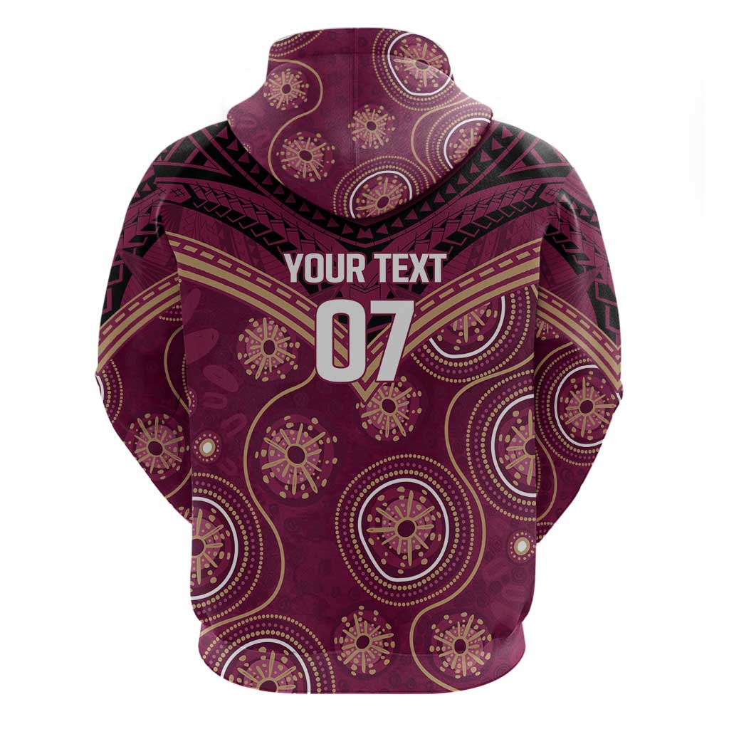Personalized Australia QLD Maroons Zip Hoodie Indigenous Aboriginal Mix Polynesian Motifs