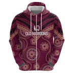 Personalized Australia QLD Maroons Zip Hoodie Indigenous Aboriginal Mix Polynesian Motifs