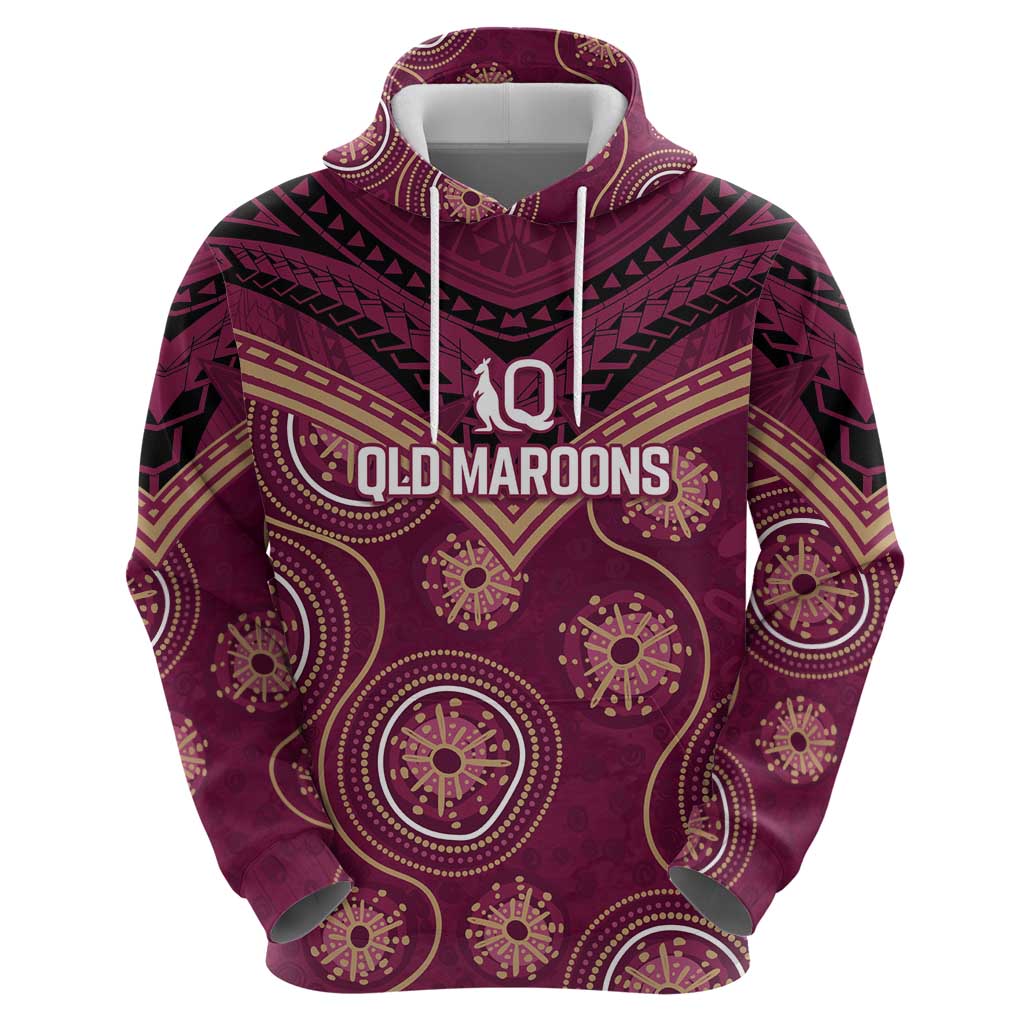 Personalized Australia QLD Maroons Zip Hoodie Indigenous Aboriginal Mix Polynesian Motifs
