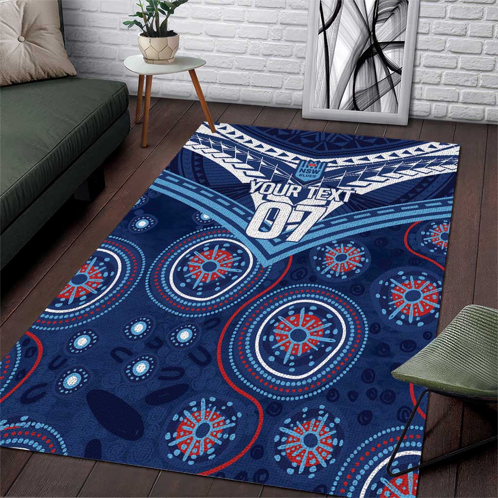 Personalized Australia NSW Blues Area Rug Indigenous Aboriginal Mix Polynesian Motifs
