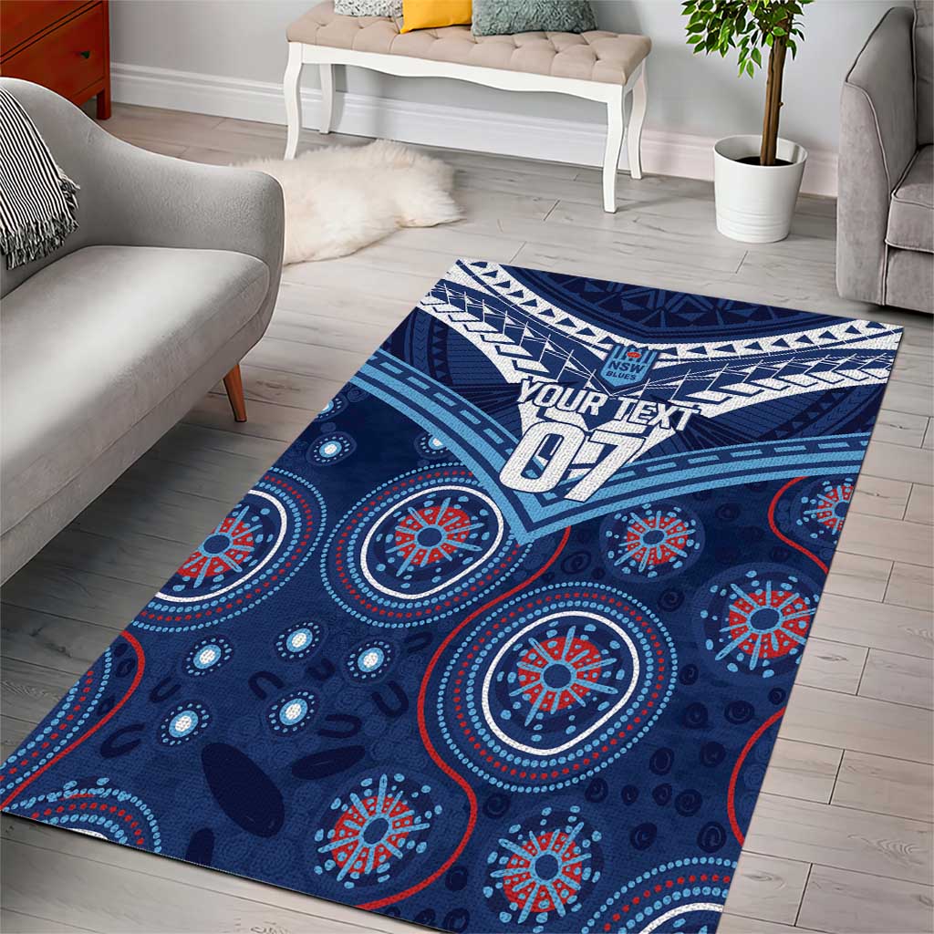 Personalized Australia NSW Blues Area Rug Indigenous Aboriginal Mix Polynesian Motifs