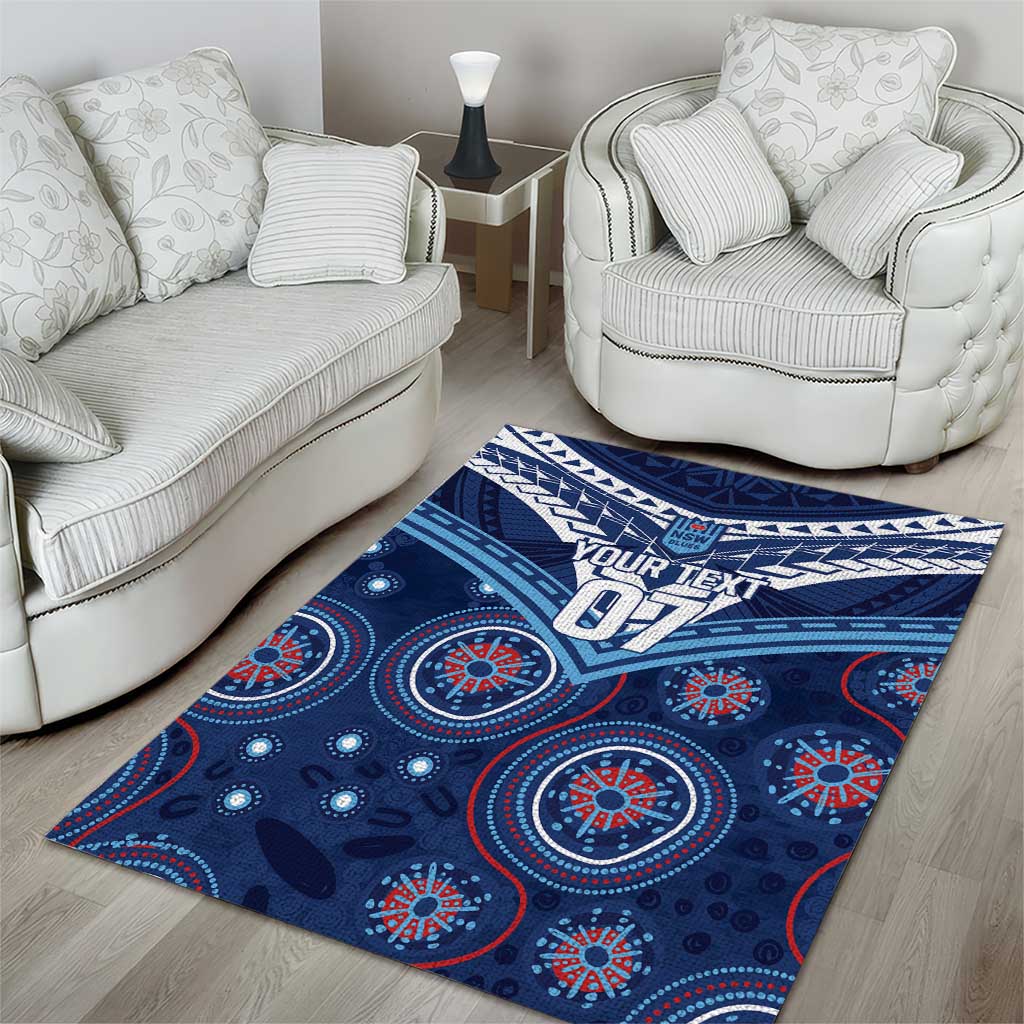 Personalized Australia NSW Blues Area Rug Indigenous Aboriginal Mix Polynesian Motifs