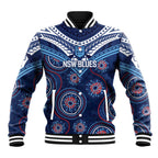 Personalized Australia NSW Blues Baseball Jacket Indigenous Aboriginal Mix Polynesian Motifs