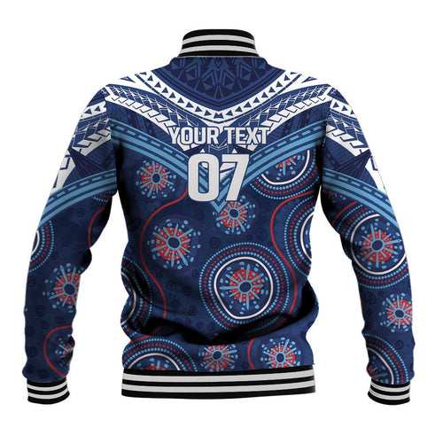 Personalized Australia NSW Blues Baseball Jacket Indigenous Aboriginal Mix Polynesian Motifs