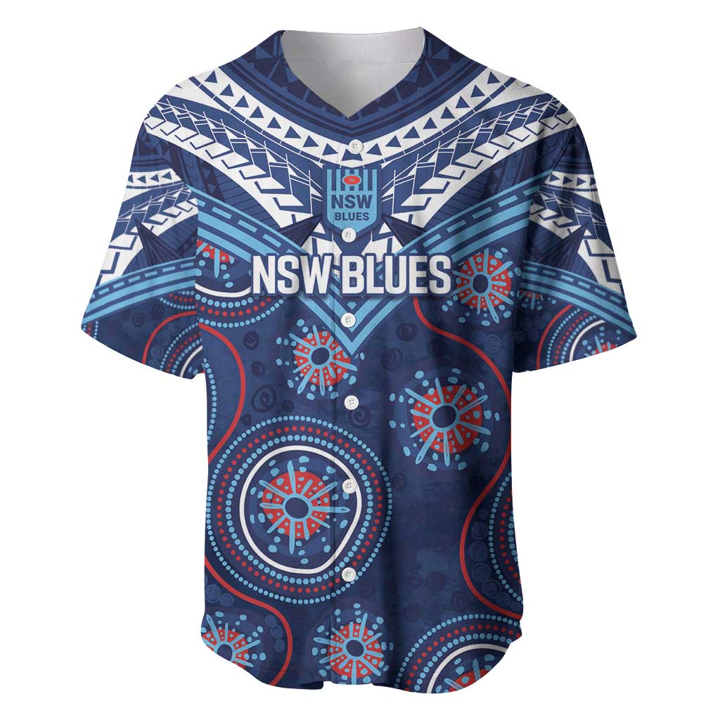 Personalized Australia NSW Blues Baseball Jersey Indigenous Aboriginal Mix Polynesian Motifs