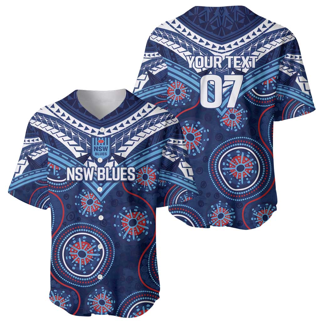 Personalized Australia NSW Blues Baseball Jersey Indigenous Aboriginal Mix Polynesian Motifs
